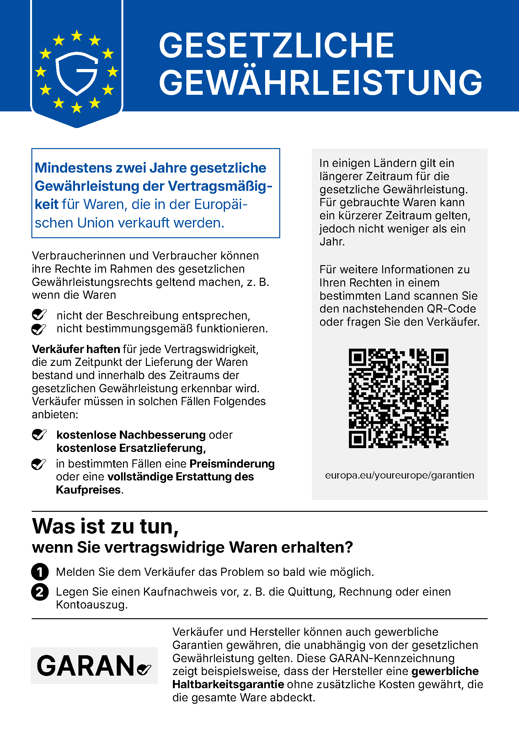 Harmonisierter Hinweis zur gesetzlichen Gewährleistung nach Durchführungsverordnung (EU) 2025/1960
