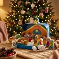 Spielkoffer Weihnachtskrippe vorm Weihnachtsbaum