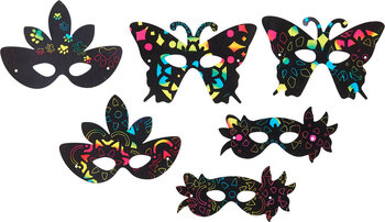 Produktbild von Kratz-Kunst Masken 12 Masken in 4 Designs inkl. Holzstäbchen