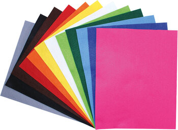 Produktbild von Bastelfilz-Zuschnitte 12 Farben 24 x 30 cm 1,3 mm stark 12 Bogen