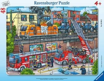 Produktbild von Ravensburger Puzzle "Feuerwehreinsatz an den Bahngleisen", 48 Teile 