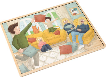 Produktbild von Holzpuzzle "Kissenschlacht Patchwork Familie"