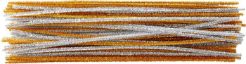 Produktbild von Glitzer-Pfeifenputzer extra lang, gold & silber, ø 8 mm, 50 cm, 50 Stück