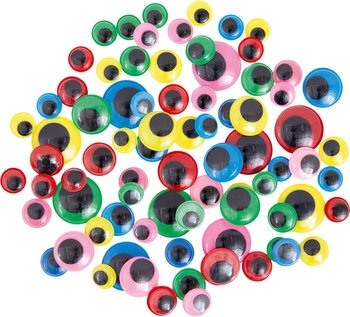 Produktbild von Bunte Wackelaugen groß selbstklebend 5 Farben und 5 Größen 80 Stück