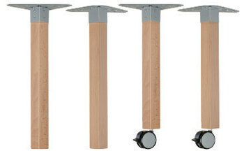 Produktbild von Holz-Tischbeine für Tischplatten, 4er-Set mit 2 Feststellrollen