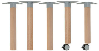 Produktbild von Holz-Tischbeine für Tischplatten, 5er-Set mit 2 Feststellrollen