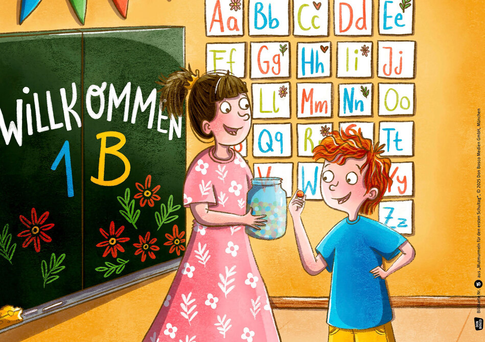Mutmurmeln für den ersten Schultag. Kamishibai-Bil