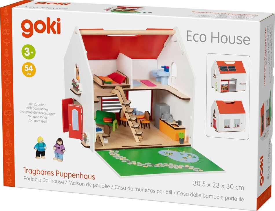 Tragbares Puppenhaus Eco House, mit Zubehör 