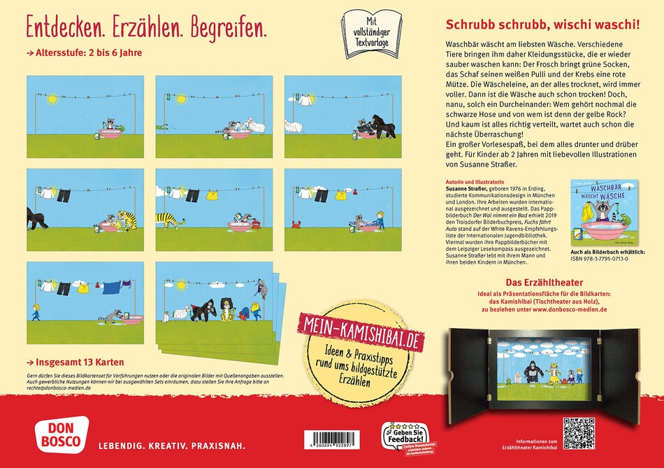 Waschbär wäscht Wäsche. Kamishibai-Bildkartenset