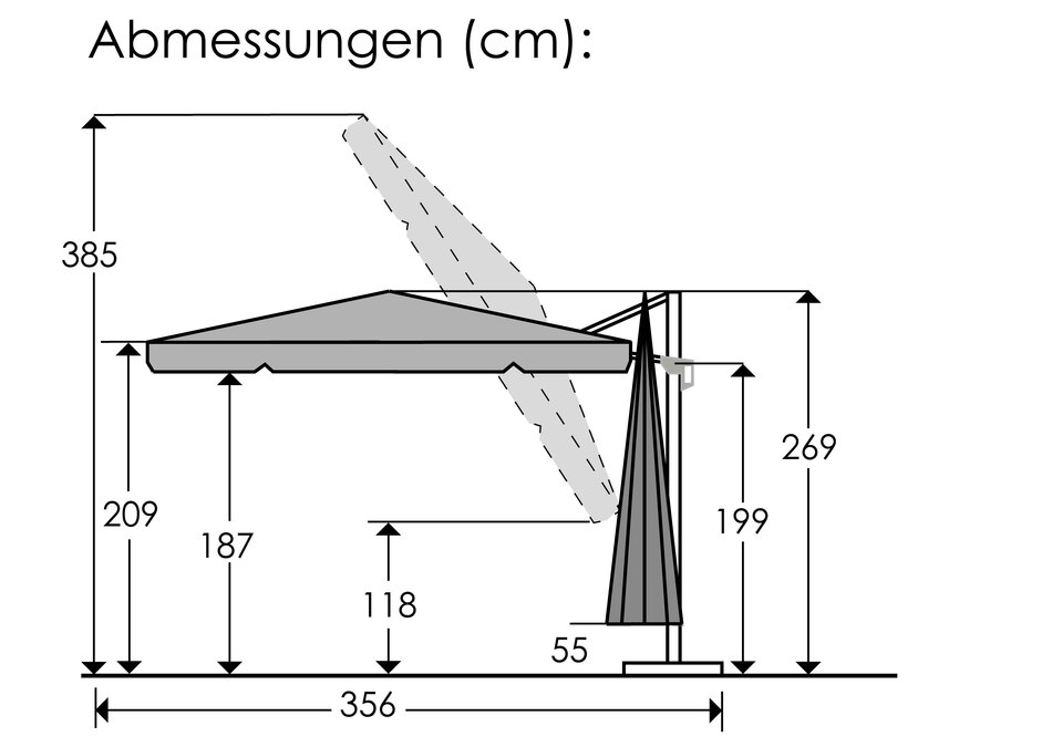 Ampelschirm Rhodos Abmessungszeichnung