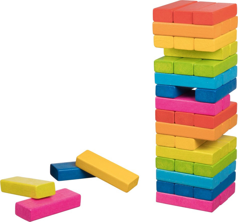 Wackelturm Regenbogen mit Holzsteinen